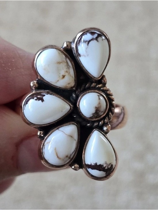Handmade Jewelry - Wild Horse Magnesite Half Moon Cluster Ring In Copper